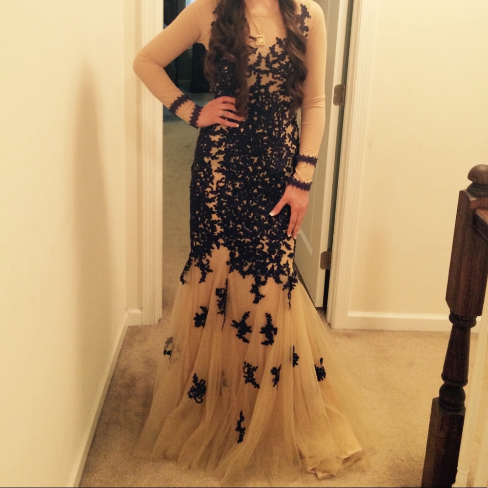 Long sleeve modest evening gown w/ custom sleeves